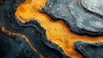 Poster - Abstract Art with Striking Orange and Black Flowing Textures