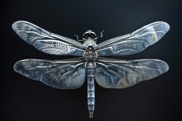 Aufkleber - Captivating close-up of a dragonfly showcasing its intricate wings and body structure against a dark background in a studio setting