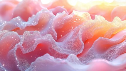 Poster - Abstract Soft Waves in Pink and Orange Hues with Sparkling Details