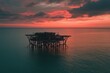 © Abdul - Aerial View of an Oil and Gas Platform Under Construction with Scaffolding in the Midday Light and Distant Clouds Above the Serene Ocean Surface