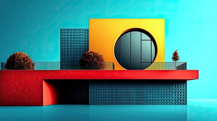 Poster - A colorful architectural structure featuring geometric shapes and modern design elements.