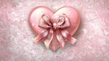 Wall Mural - Elegant Heart with Pink Bow and Floral Background Design