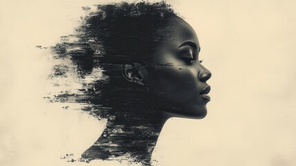 Poster - Profile of a Woman with Artistic Brushstroke Effect in Monochrome