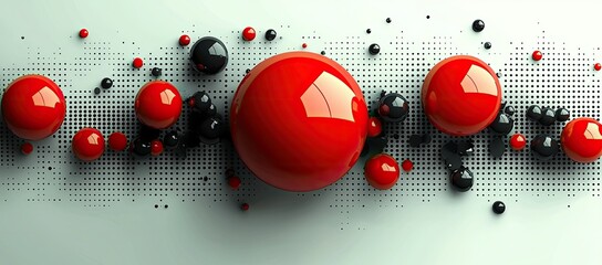 Poster - A modern abstract design featuring glossy red and black spheres on a dotted background.