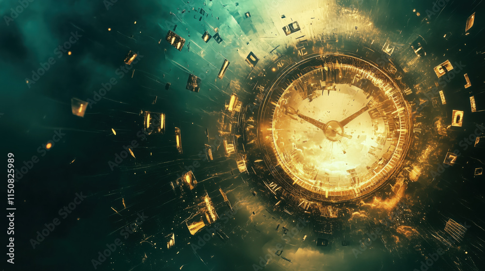 Abstract Representation of Time as a Spiraling Clock Face, with ...
