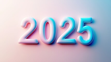 Poster - Peaceful Pastel Colored Background with the Year 2025 in Three-Dimensional Style for Creative Projects