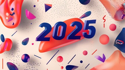 Poster - Stylish and Sleek Abstract Design for 2025 with Colorful Geometric Elements and Vibrant Textures