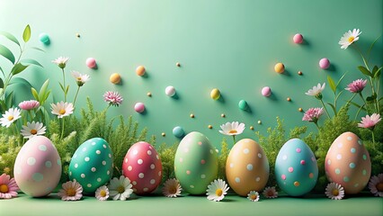 Wall Mural - Pastel Easter Eggs nestled in Spring Flowers and Candy