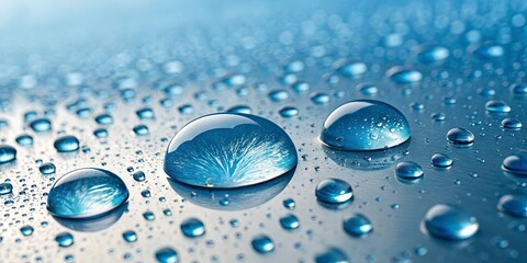 Poster - A blue surface with many small water droplets on it