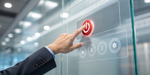 Poster - A man is pressing a button on a screen