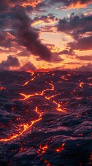 Poster - Molten Lava Flowing Under Sunset Sky