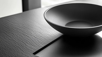Poster - Elegant Minimalist Black Bowl on Textured Surface in Soft Lighting
