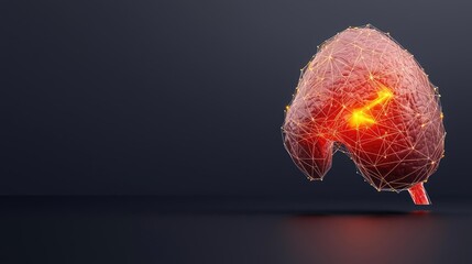 Poster - Liver disease concept. Abstract representation of a human kidney with glowing connections and modern design.