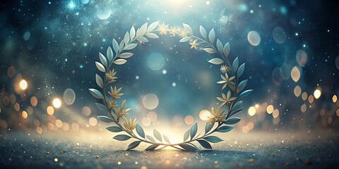 Wall Mural - A shimmering laurel wreath with golden flowers rests on a sparkling surface, bathed in a soft, ethereal glow.