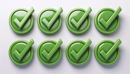 Poster - A set of eight glossy green checkmark icons arranged in a grid, symbolizing approval, success, or completion.