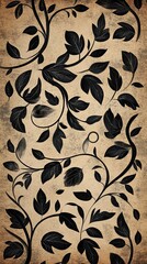 Sticker - Elegant Black Leaf Pattern on Beige Background