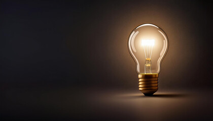 tungsten light bulb lit on black background