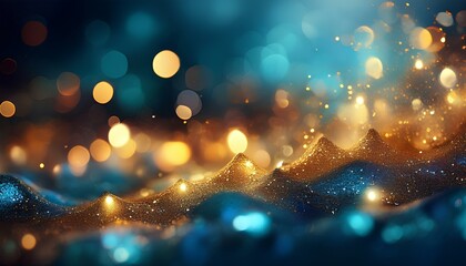 Poster - c background. abstract backdrop. Blue and gold particles abstract with bokeh background.	
