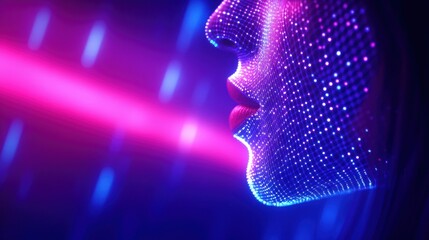 Poster - Blur Background of Neon Face Mesh, Digital Art