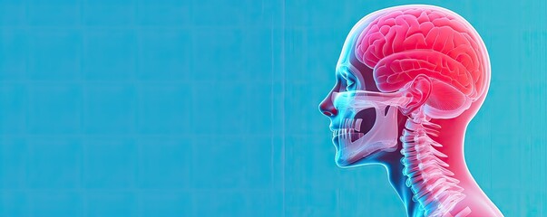 Poster - multiple sclerosis disease concept. anatomical illustration of a human head showcasing the brain and