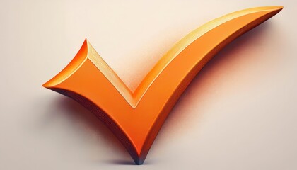 Poster - A glossy orange check mark symbolizing approval, success, or completion against a soft background.