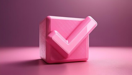 Poster - A glossy pink checkbox with a tick mark, set against a soft pink background, symbolizes approval and positivity.