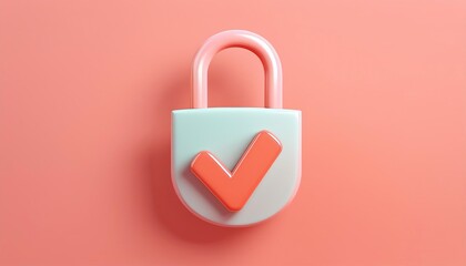 Poster - A colorful padlock with a checkmark design, symbolizing security and approval against a soft pink background.
