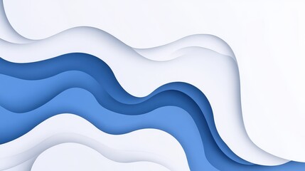 Poster - Abstract Waves in Blue and White Paper Cut Style Background