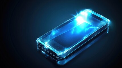 Poster - Glowing Transparent Smartphone with Blue Light Effects on Dark Background