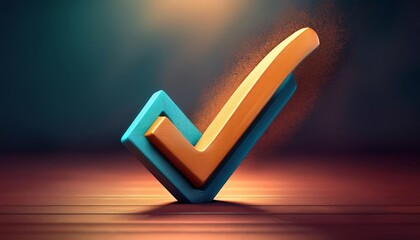 Poster - A colorful 3D checkmark symbolizing approval, success, or completion, set against a softly illuminated background.