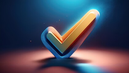 Poster - A vibrant, three-dimensional checkmark symbolizing approval and completion, set against a colorful, illuminated background.