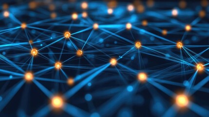 Poster - Abstract digital network with glowing nodes and connected lines