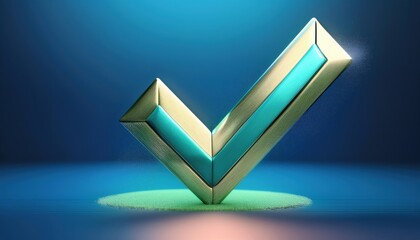 Poster - A shiny, 3D checkmark icon with vibrant colors, symbolizing approval, correctness, or success against a softly lit background.