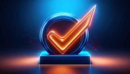 Poster - A glowing checkmark icon set against a vibrant blue background, symbolizing approval or completion.