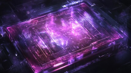 Poster - Glowing Purple Circuit Board Abstract Technology Background
