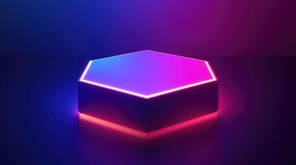Poster - Bright Hexagon Shape with Neon Glow on Dark Background