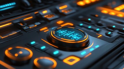 Poster - Futuristic Control Panel with Illuminated Buttons and Dials