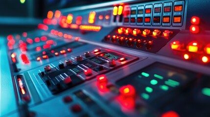 Poster - Control panel with illuminated buttons and glowing indicators