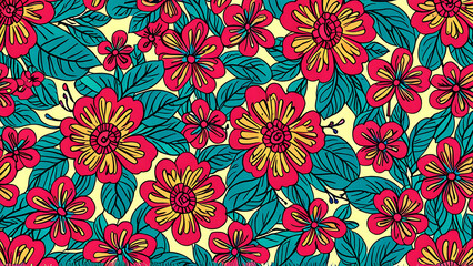 Seamless floral pattern featuring trendy summer colors on a high quality dress fabric ideal for textile design and fashion applications. NEW IMAGE 