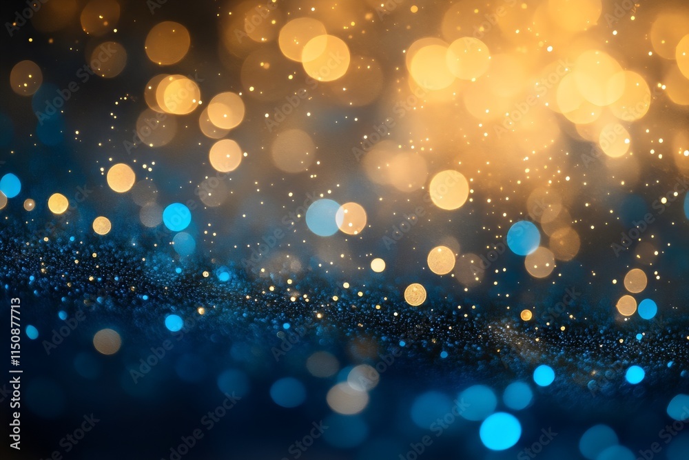 Defocused abstract blue and gold bokeh lights on dark background for ...