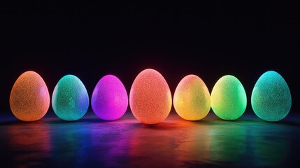 Poster - Colorful Neon Eggs Displayed on Dark Background for Festive Occasion