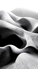 Canvas Print - Abstract grayscale undulating lines form flowing landscape