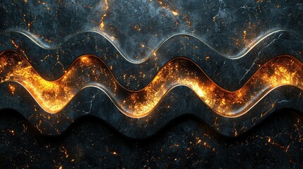 Poster - Abstract design featuring wavy patterns with glowing elements on a dark textured background.