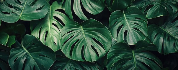 Wall Mural - Greenery palms idea. Vibrant green Monstera leaves create a lush and tropical background.