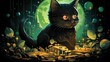 © Ali - Black kitten, glowing moon, futuristic plants.