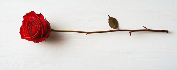 Poster - Minimal rose idea. A beautiful red rose on a white background, symbolizing love and passion.