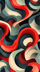 Canvas Print - Abstract Swirling Red Cream Green And Dark Gray Shapes