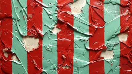 Poster - Bold red and turquoise stripes create a striking abstract design. The layers of paint add texture and depth, showcasing an artistic approach to color and composition.