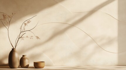 Aufkleber - A simple yet elegant 3D wallpaper featuring abstract line art on a light, beige background, evoking tranquility and sophistication.