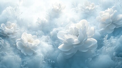 Aufkleber - A soft and calming 3D wallpaper featuring a single flower pattern, with light steam drifting upward, creating a serene atmosphere.